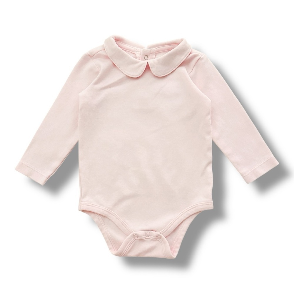 Primary Baby Pink Long-Sleeve Peter Pan Collar One-Piece Bodysuit Top